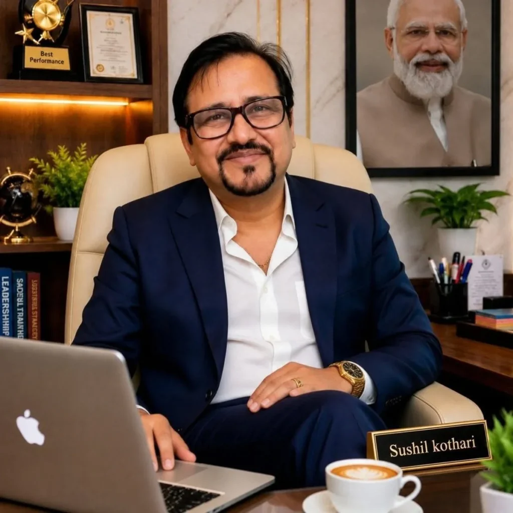 Mr. Sushil Kothari, founder of Kontakt Express Services, at his desk