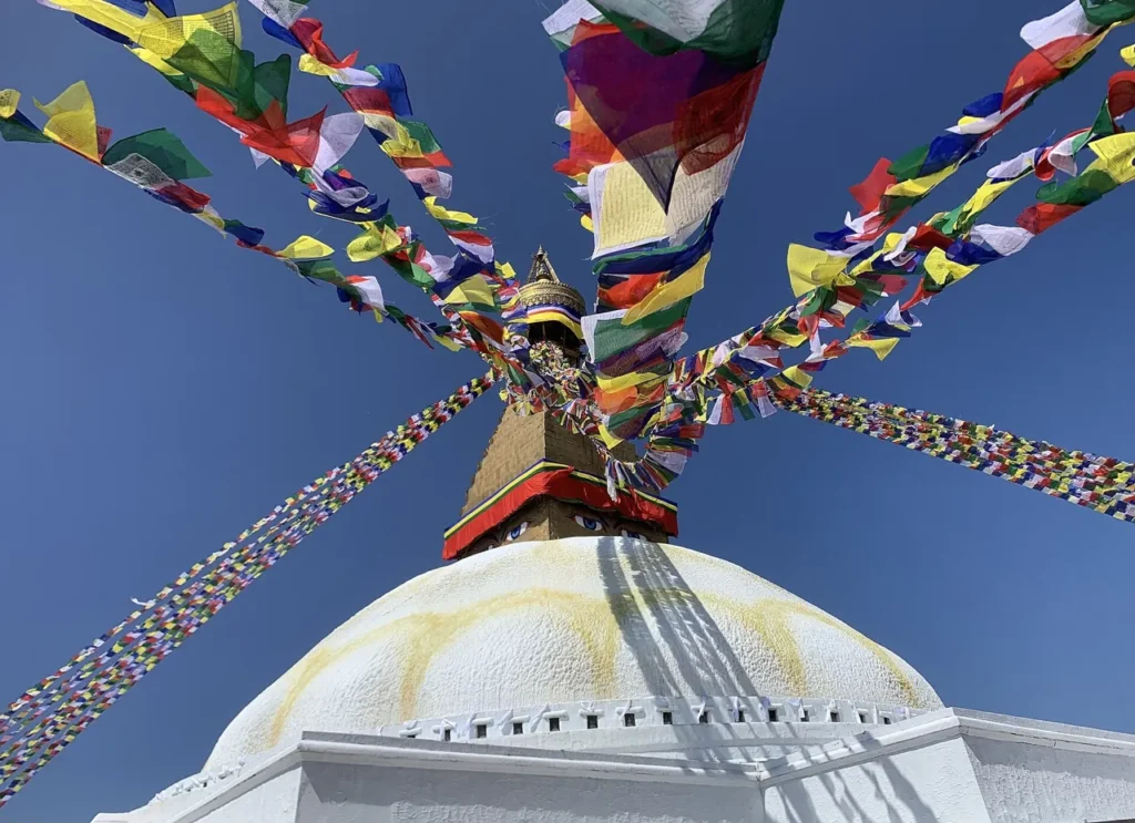 Boudhanath Stupa with prayer flags, Kathmandu, Nepal